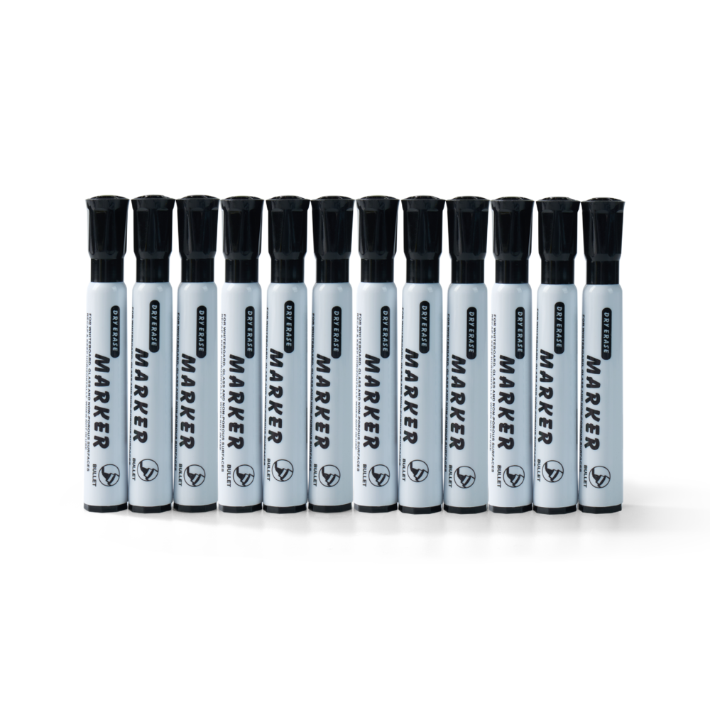 Low Odor Dry Erase Markers, Bullet Tip, Black, 12 Count_4Dock