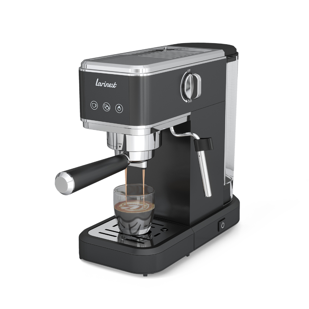 Larinest Coffee Maker with Milk Frother 19 Bar, 1 or 2 Cup, Black_4Dock