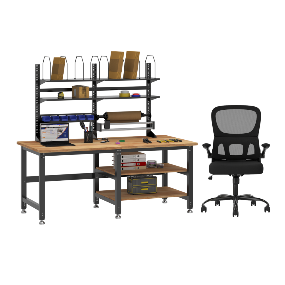 Heavy-Duty Industrial Packing Workstation – 70" × 35", Ergonomic Chair Included_4Dock