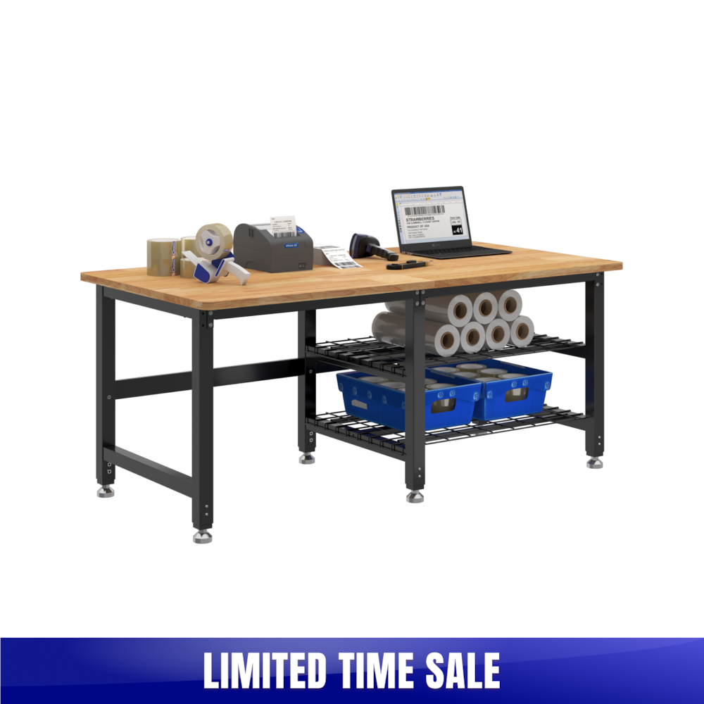 Heavy-Duty Industrial Packing Table – 70" × 35", 3000 lb, Optional Shelves_4Dock
