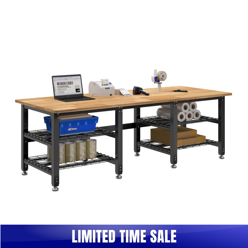 Heavy-Duty Industrial Packing Table – 90" × 35", 3000 lb, Optional Shelves_4Dock