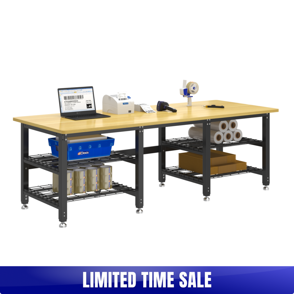 Heavy-Duty Industrial Packing Table – 90" × 35", 3000 lb, Optional Shelves_4Dock