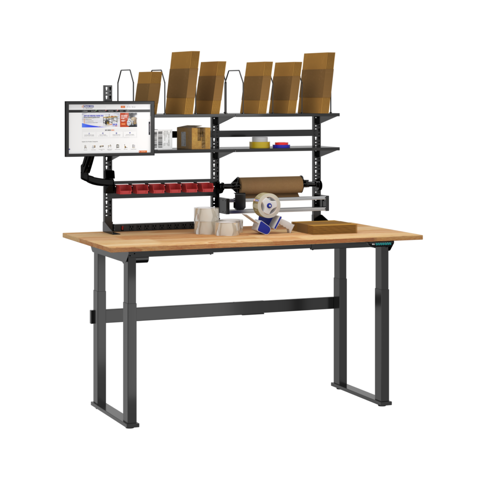 Electric Height Adjustable Packing Workstation – 72" × 36", Dual-Motor Lift_4Dock