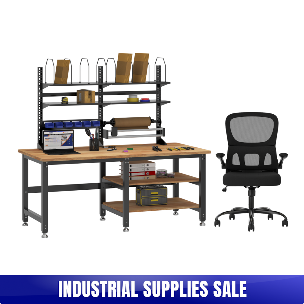 Heavy-Duty Industrial Packing Workstation – 70" × 35", Ergonomic Chair Included_4Dock