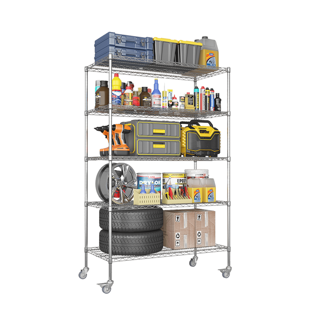 5-Tier Wire Storage Shelving with Wheels - 47 x 24 x 72"_4Dock