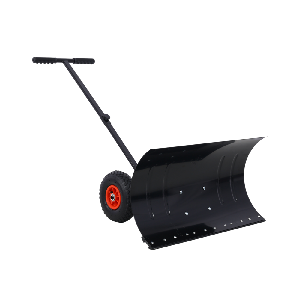 Heavy-Duty Snow Shovel with Wheels – 29" Blade, Adjustable Handle, Black_4Dock