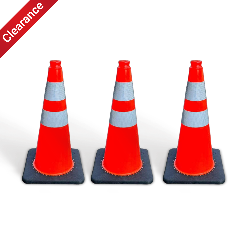 28in Reflective Traffic Safety Cones, Black Base - 3 Packs_4Dock