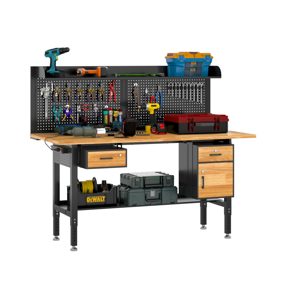 72" × 36" Workbench Combo Set with Pegboard Shelf & Drawer Cabinets_4Dock