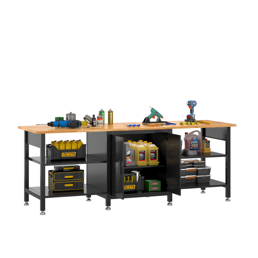 Heavy-Duty Industrial Cabinet Workbench – 96" × 30"_4Dock