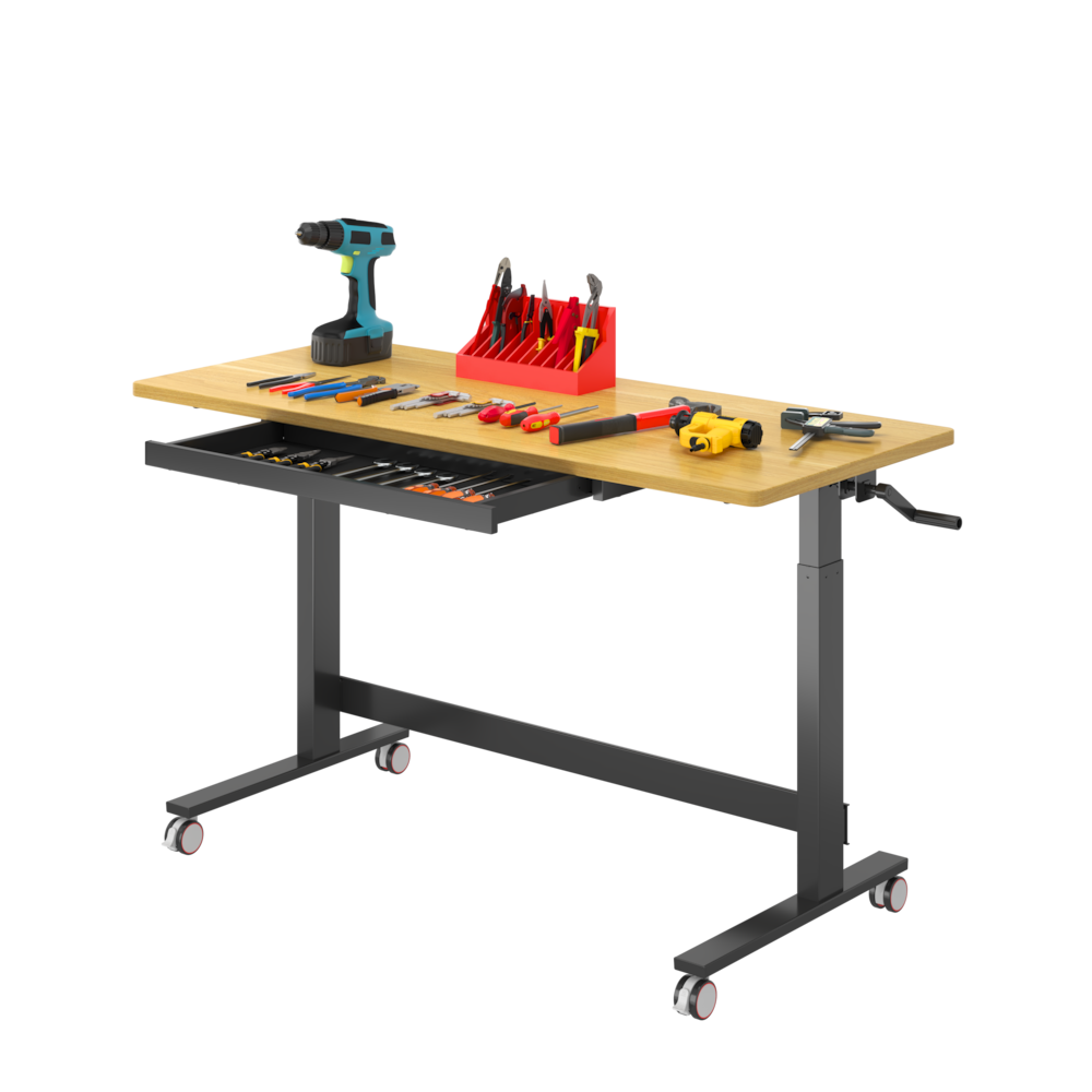 Mobile Hand Crank Height-Adjustable Industrial Workbench with Drawer_4Dock