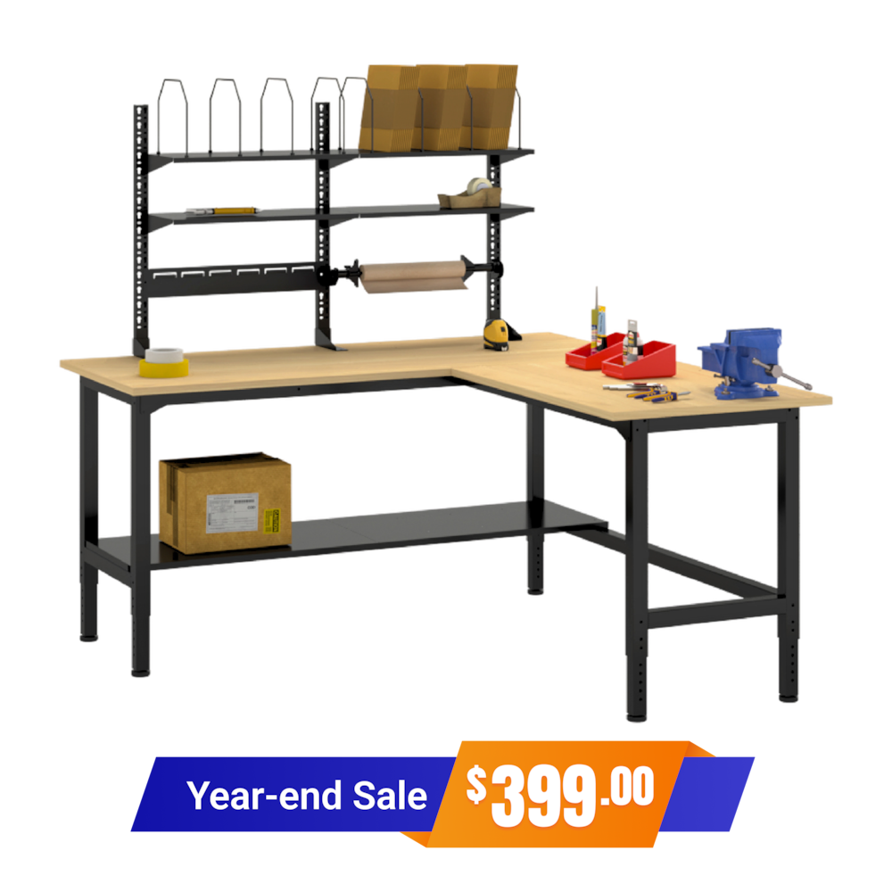 L-Shaped Industrial Workbench – 72x72" Adjustable Height Packing Table WB5L_4Dock