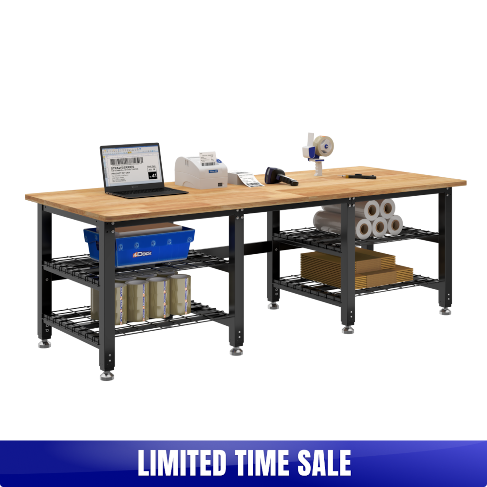 Heavy-Duty Industrial Packing Table – 90" × 35", 3000 lb, Optional Shelves_4Dock