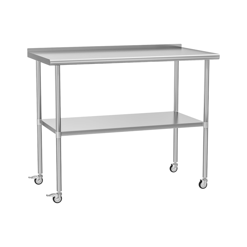 48" Stainless Steel Prep Table with Undershelf & Wheels_4Dock