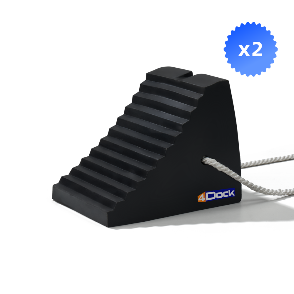 Rubber Wheel Chocks with Eyebolt - 2 Pack with Rope_4Dock