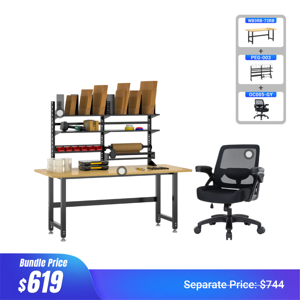 72” x 32” Fulfillment Combo | Heavy-Duty Workbench, Accessories & Ergonomic Chair_4Dock