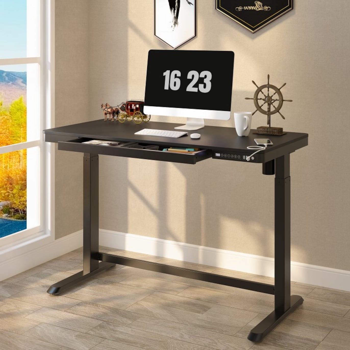 Comhar AllinOne Standing Desk (Wooden Tabletop) EW8 FlexiSpot