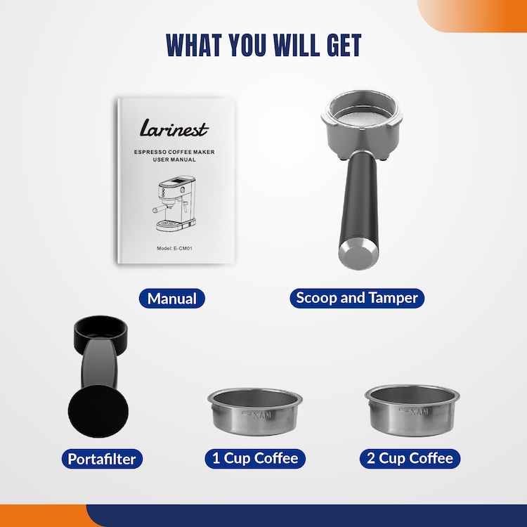 Coffee Maker with Milk Frother 20 Bar, 1 or 2 Cup, Silver | 4Dock