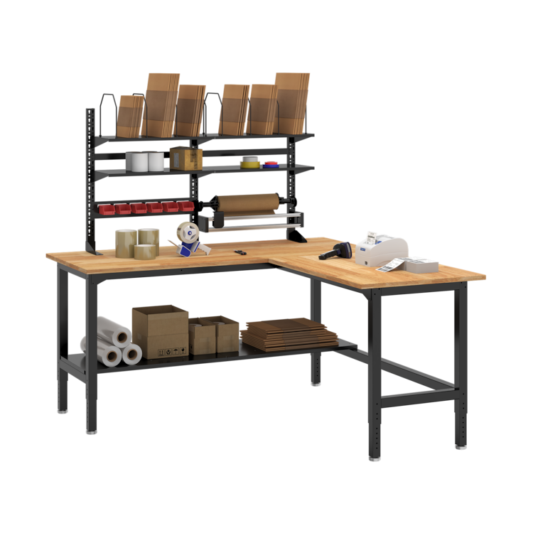Argano デスク専用　バックパネル　AZK-BP-859BK 黒　ブラック 72x72 L-Shaped Workstation with Storage | Heavy-Duty Workbench