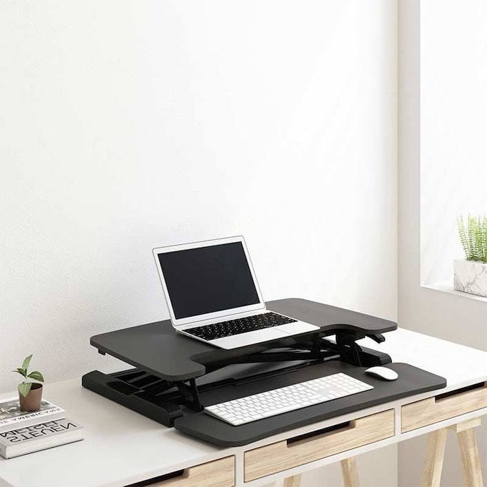 FLEXISPOT Home Office Height Adjustable Standing Desk Converter MT7 Series  28 Width Computer Desk Riser with Removable Deep Keyboard Tray Black 
