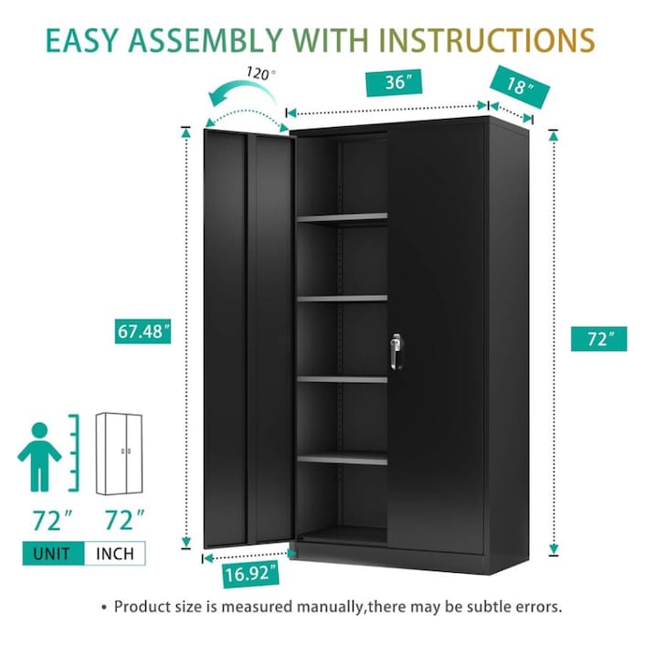 Mlezan Metal Storage Cabinets With Lock, Garage Storage Cabinet With 2 Door And 5 Adjustable Shelves For Home Office Gym Garage Grey White