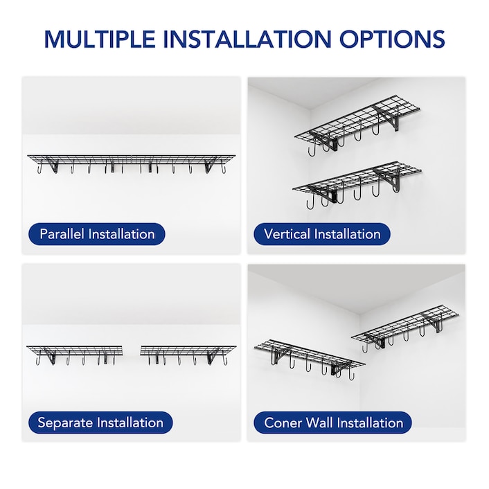 Garage Wall Shevling, 1x4 ft w/ 6 Bike Hooks | FLEXIMOUNTS