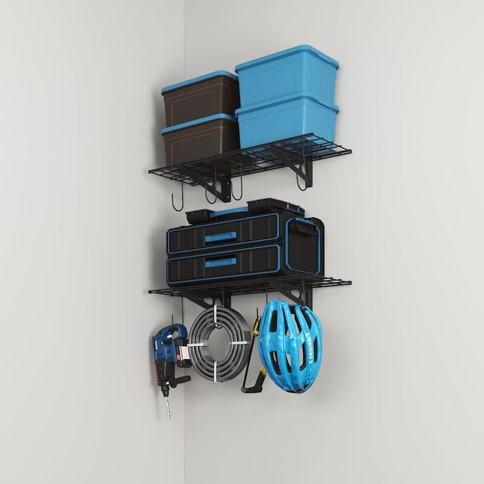 Garage Wall Shelving, 2-Pack 1x3 ft, Includes 8 Bike Hooks