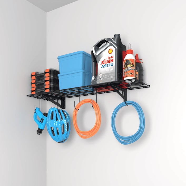 Garage Wall Shevling, 1x4 ft w/ 6 Bike Hooks | FLEXIMOUNTS