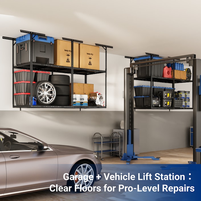 3x8 2-Tier Overhead Garage Storage Rack | FLEXIMOUNTS