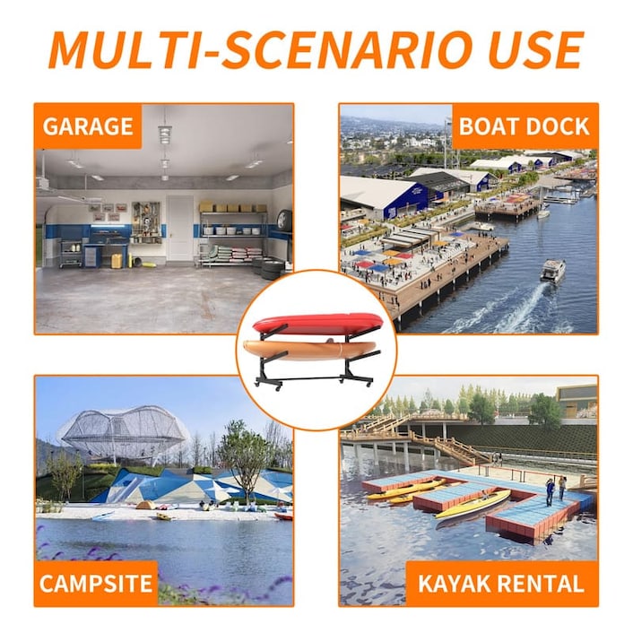 Heavy Duty Freestanding Kayak Storage Rack with Lockable Wheels