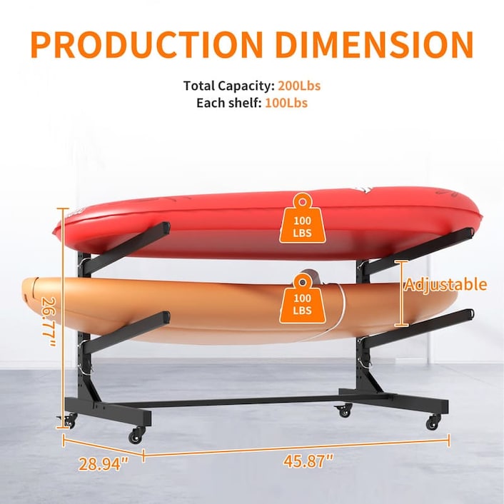Heavy Duty Freestanding Kayak Storage Rack with Lockable Wheels