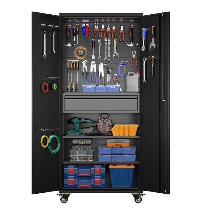 Premium Metal Garage Storage Cabinet with Drawers and Pegboards