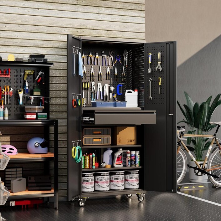 Premium Metal Garage Storage Cabinet with Drawers and Pegboards