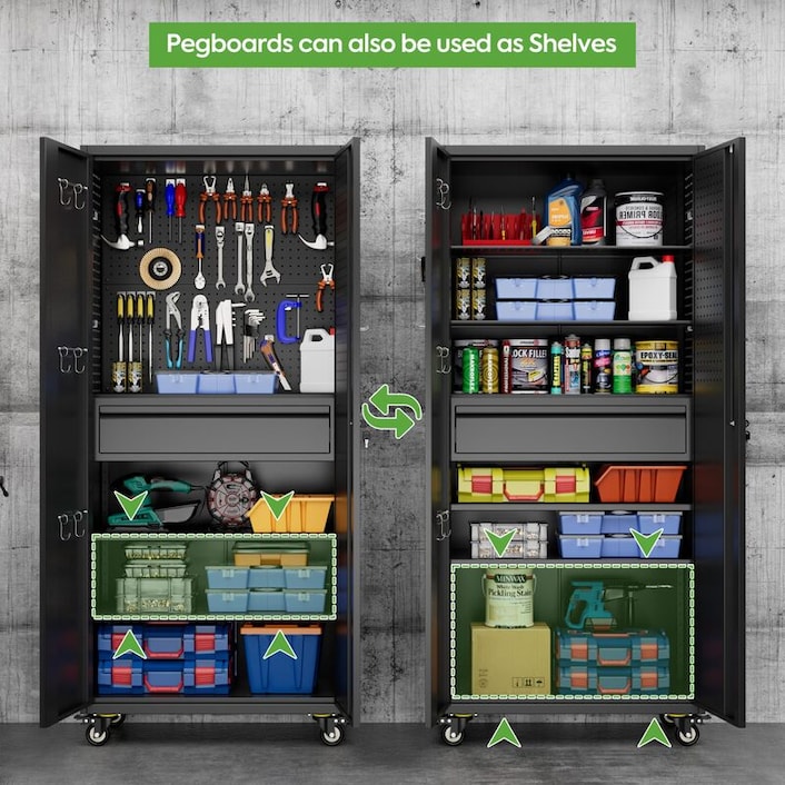 Premium Metal Garage Storage Cabinet with Drawers and Pegboards