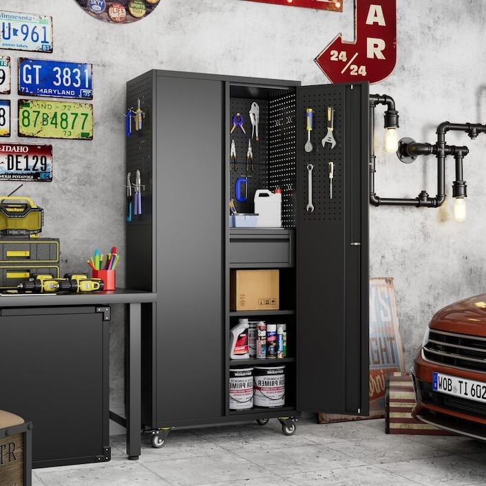 Premium Metal Garage Storage Cabinet with Drawers and Pegboards