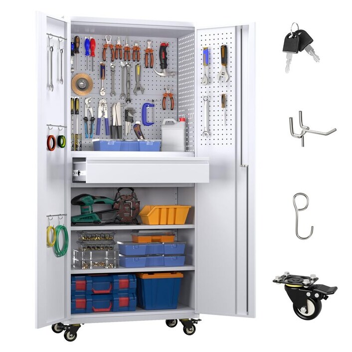 Premium Metal Garage Storage Cabinet with Drawers and Pegboards