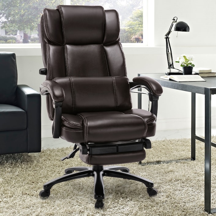 Office Chair with Footrest-Ergonomic Computer Chair with Extra Lumbar  Support Pillow, High Back Executive Desk Chair Thick Bonded Leather, Large  Home