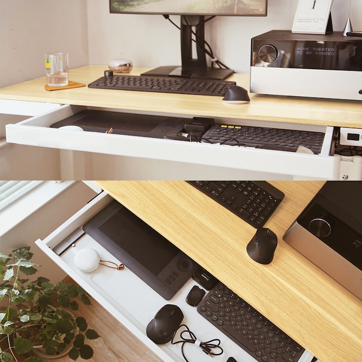 Flexispot Comhar - Mesa de cristal eléctrica de altura ajustable de 48 x 24  pulgadas con cajones, escritorio blanco mesa de computadora de oficina con