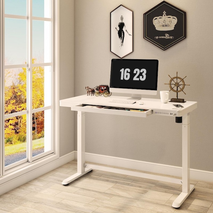 FLEXISPOT Standing Desk, Electric Height Adjustable Desk 48 x 24 Inches Sit  Stand Desk Home Office Desk Whole-Piece Desk Board (Black Frame + 48 in