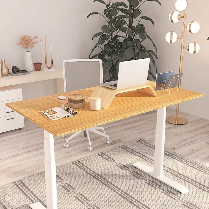 FlexiSpot Electric Bamboo Texture Desktop Height Adjustable Standing Desk  Drawer