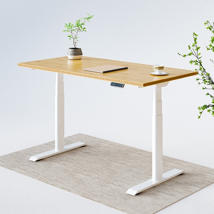 FlexiSpot E7 Electric 55W Height-Adjustable Standing Desk, Bamboo/Silver