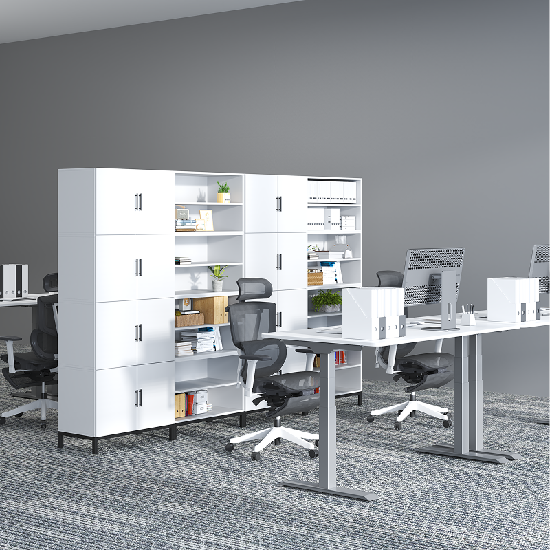 Electric Standing Desk Set with Storage Cabinet & Bench Seat Electric Standing Desk Set with Storage Cabinet & Bench Seat
