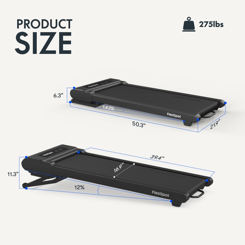 FlexiSpot WPM03 Treadmill - 9-Level Incline, 275 lbs Capacity