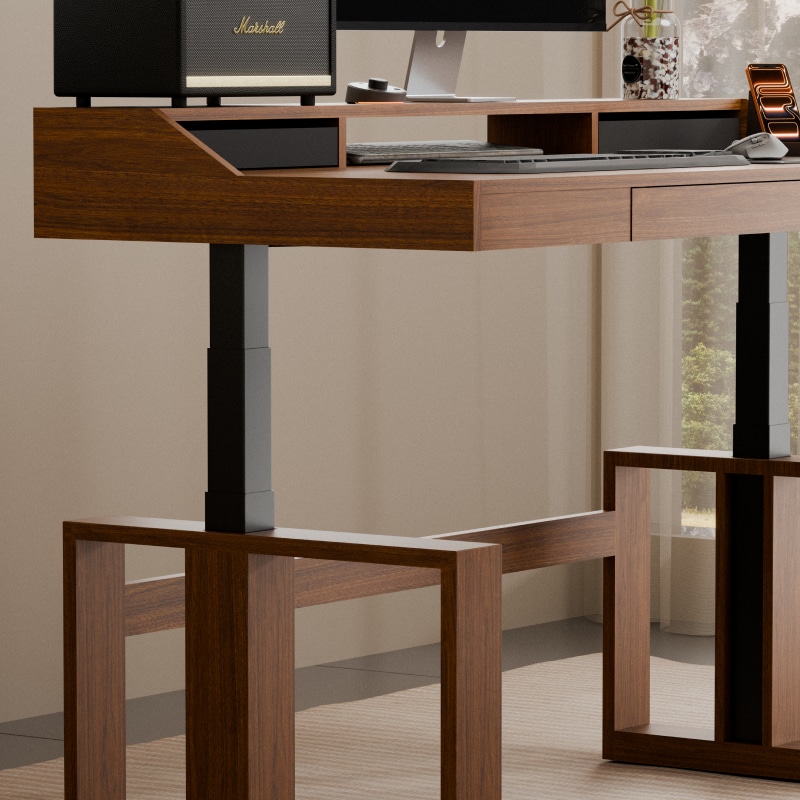 Standing Desk with Drawer & Monitor Shelf | Mid Century Modern