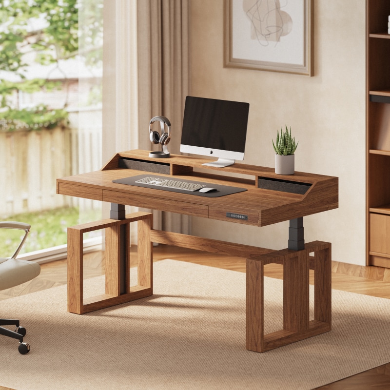 Standing Desk with Drawer & Monitor Shelf | Mid Century Modern