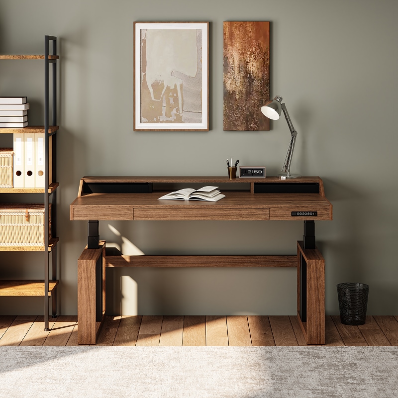Standing Desk with Drawer & Monitor Shelf | Mid Century Modern