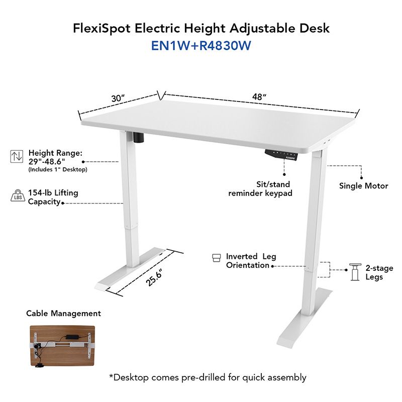 Electric Height Adjustable Desk en1w+4830w | FlexiSpot