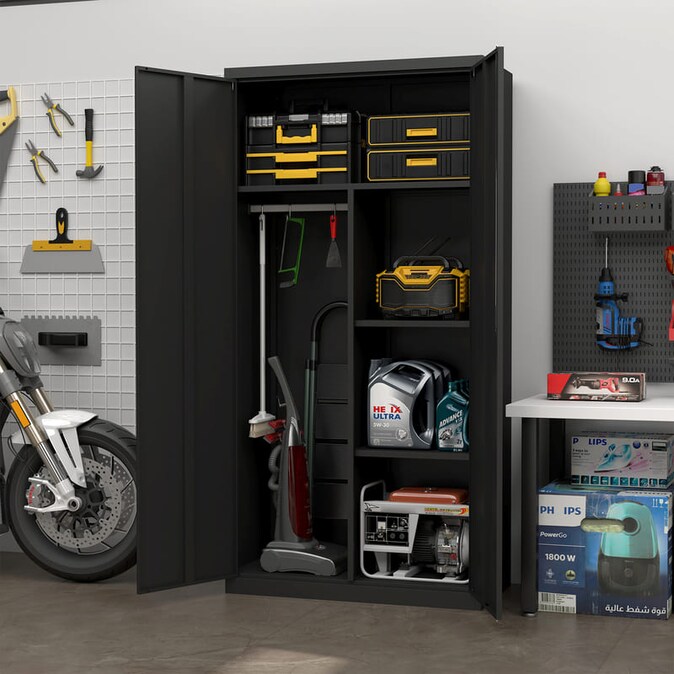 Metal Wardrobe Cabinet with Hanging Rod and Lock