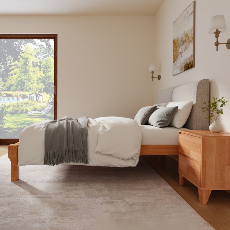 FlexiSpot Kana Japanese Joinery Bed with Headboard | Simple Design